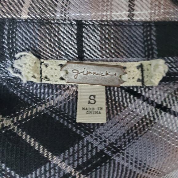 Gimmicks Women's Black Multi Plaid Duster Kimono Velvet Trim Size Small - Picture 3 of 6